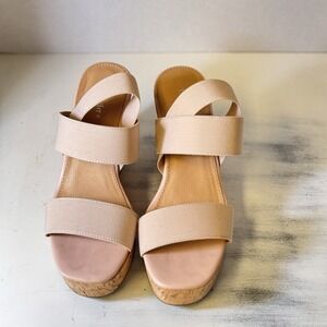 Limelight Davina Open Square Toe Cork Flesh Color‎ Wedge  Sandals Platform 8